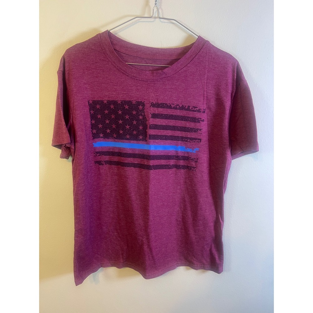 Unbranded Unisex T-Shirt Thin Blue Line American Flag Maroon Size S